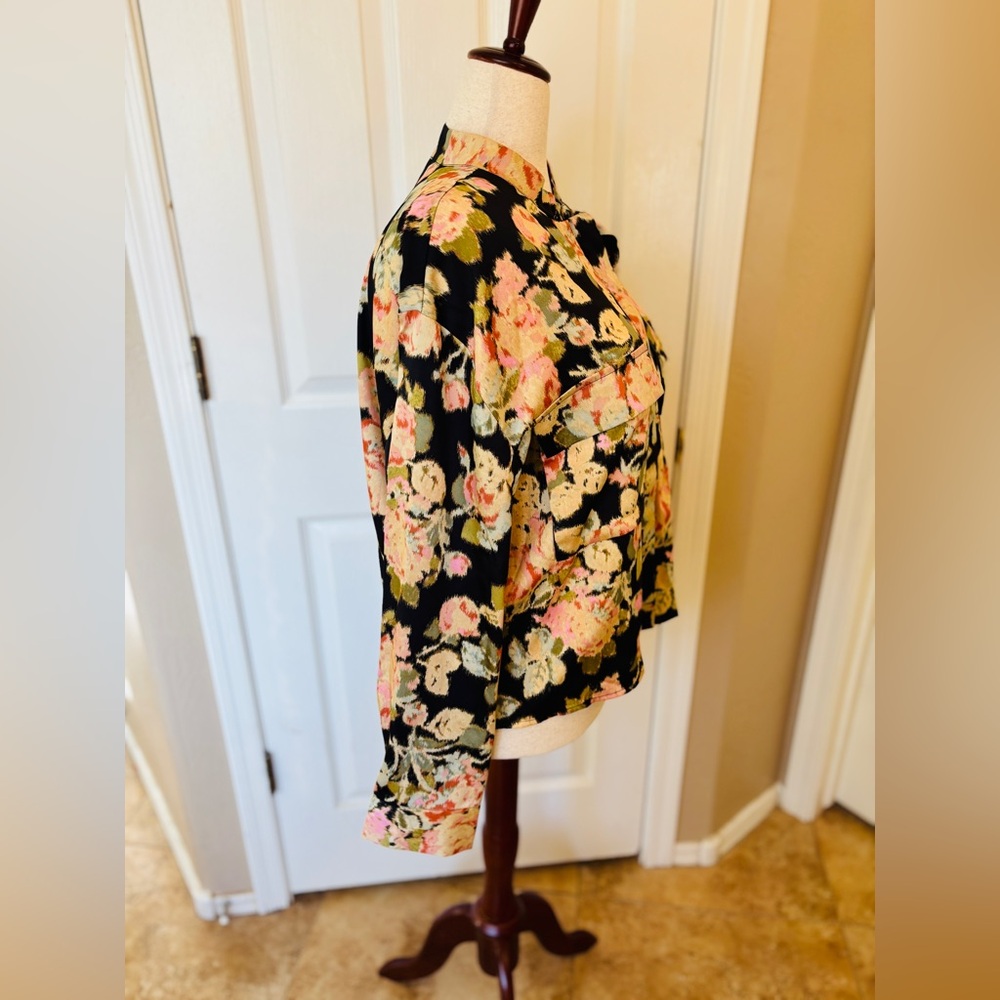 Loft Floral Black and Pink LS Blouse Women’s Size XL Style #140923 Floral NWT - Picture 3 of 9